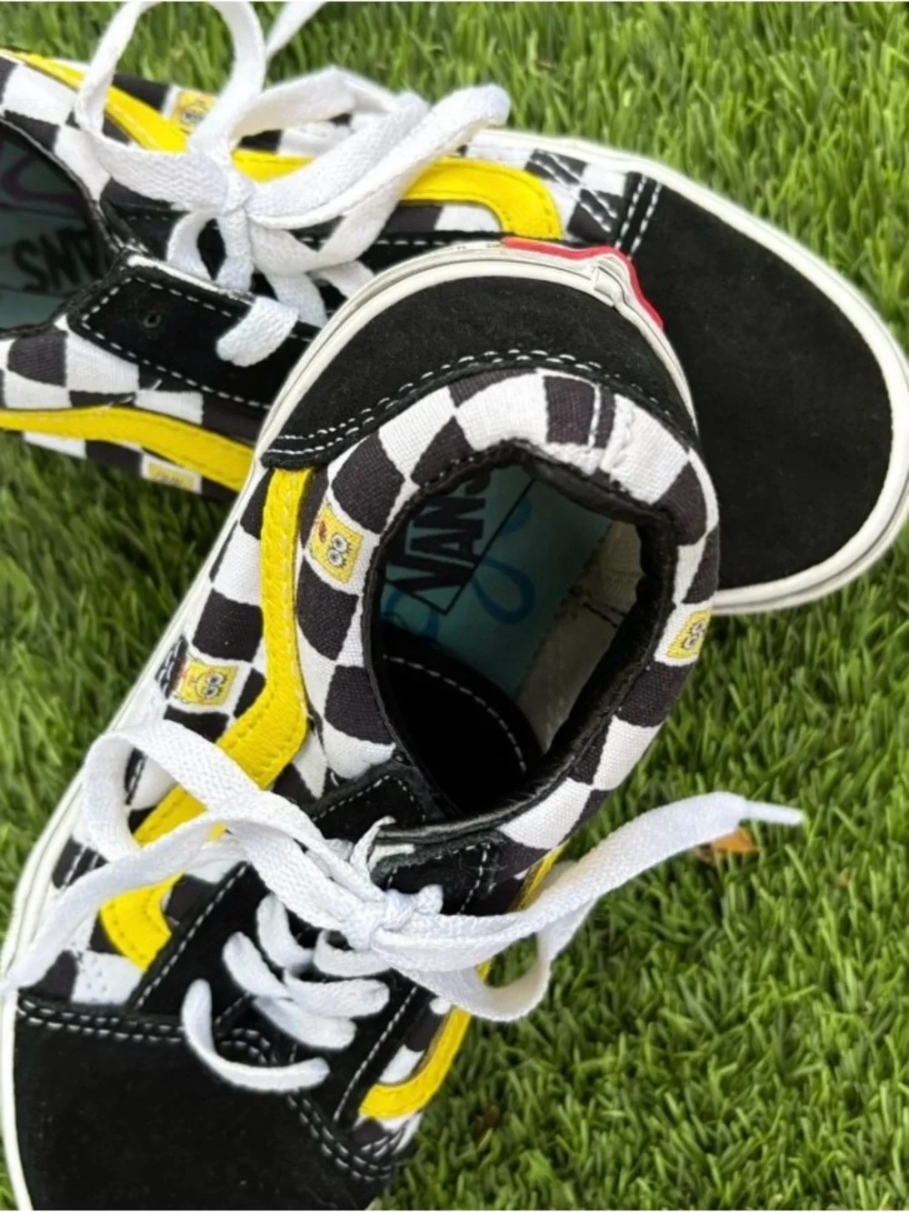 Vans Kids sponge bod Checkerboard Lace-Up Sneakers in Black, White & Yellow